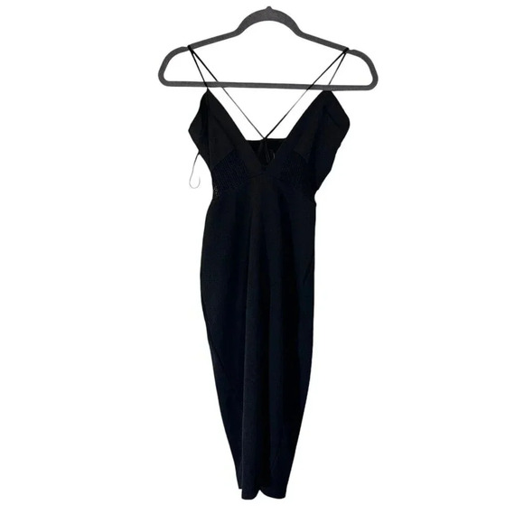 Misguided Black Dress Size 6 Strappy Spaghetti Straps Stretch Bodycon V Neck - Picture 1 of 6